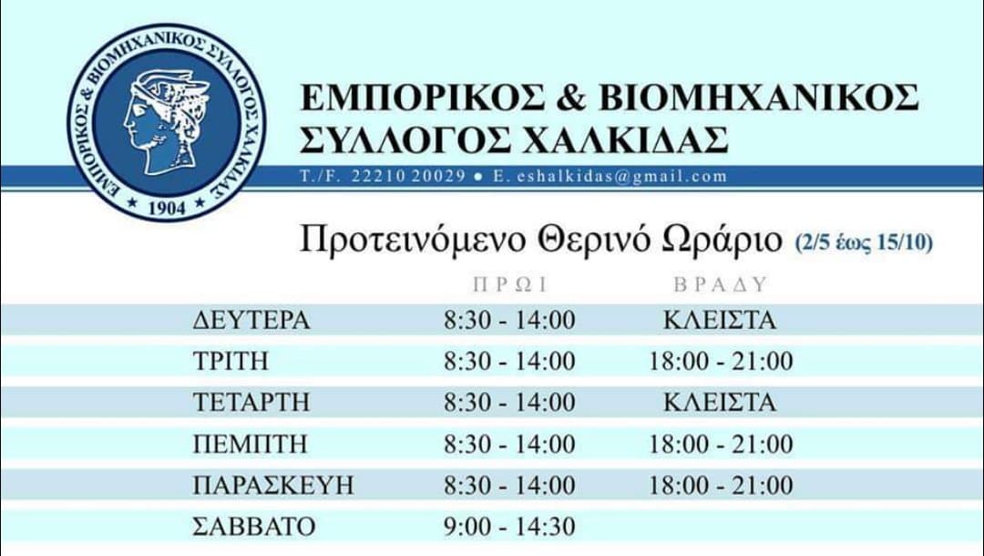 Αυτό είναι το προτεινόμενο θερινό ωράριο των καταστημάτων της Χαλκίδας