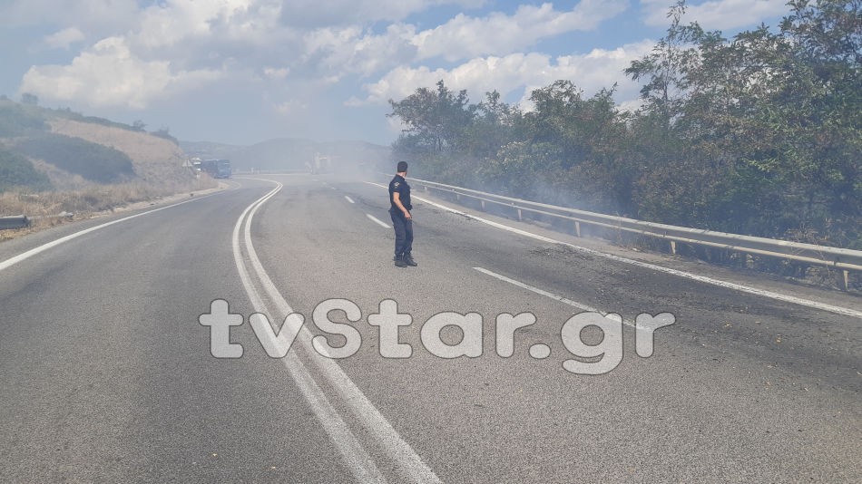 Φωτιά στο 7ο χλμ Λαμίας-Δομοκού-Διεκόπη η κυκλοφορία των οχημάτων-ΦΩΤΟ