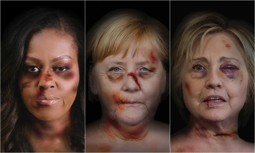 Καμπάνια – γροθιά κατά της βίας των γυναικών: Μισέλ Ομπάμα, Χίλαρι Κλίντον και Άνγκελα Μέρκελ κακοποιημένες