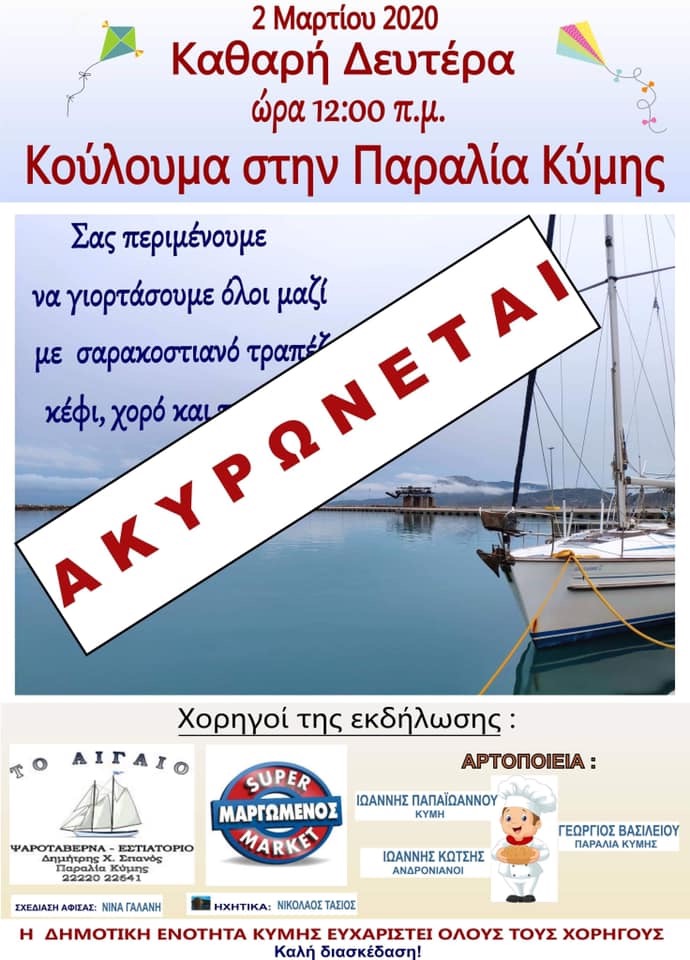 Ακυρώνονται τα Κούλουμα στην παραλία της Κύμης