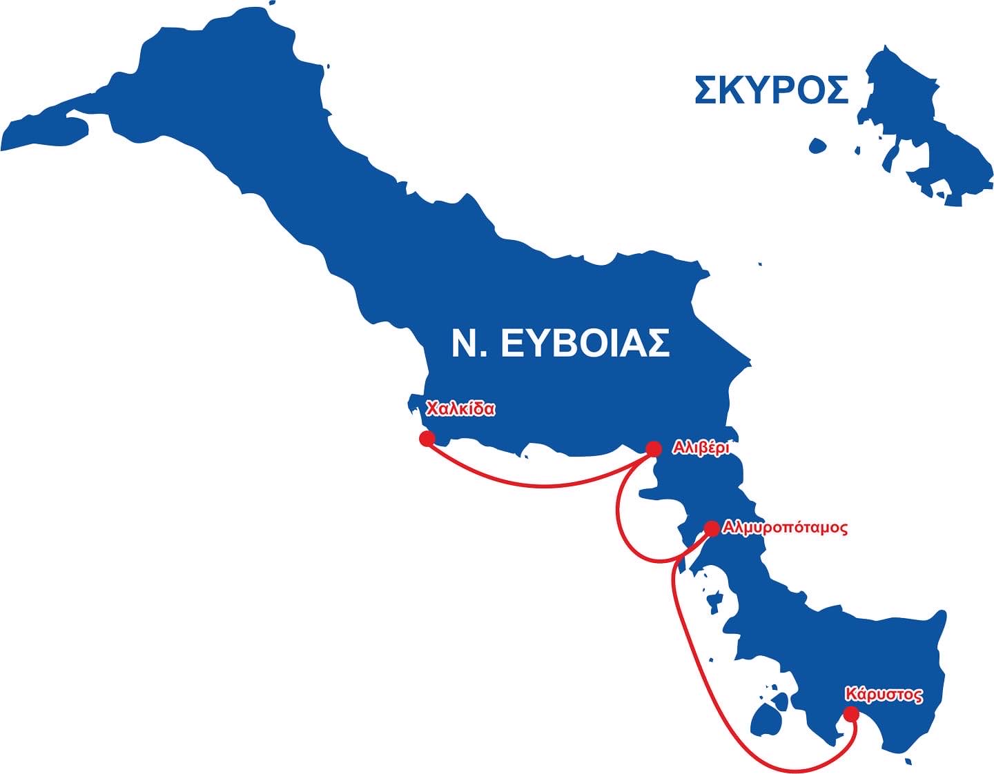 O χάρτης και τα λιμάνια της ΝΗΣΟΣ ΕΥΒΟΙΑΣ REGATTA 2020