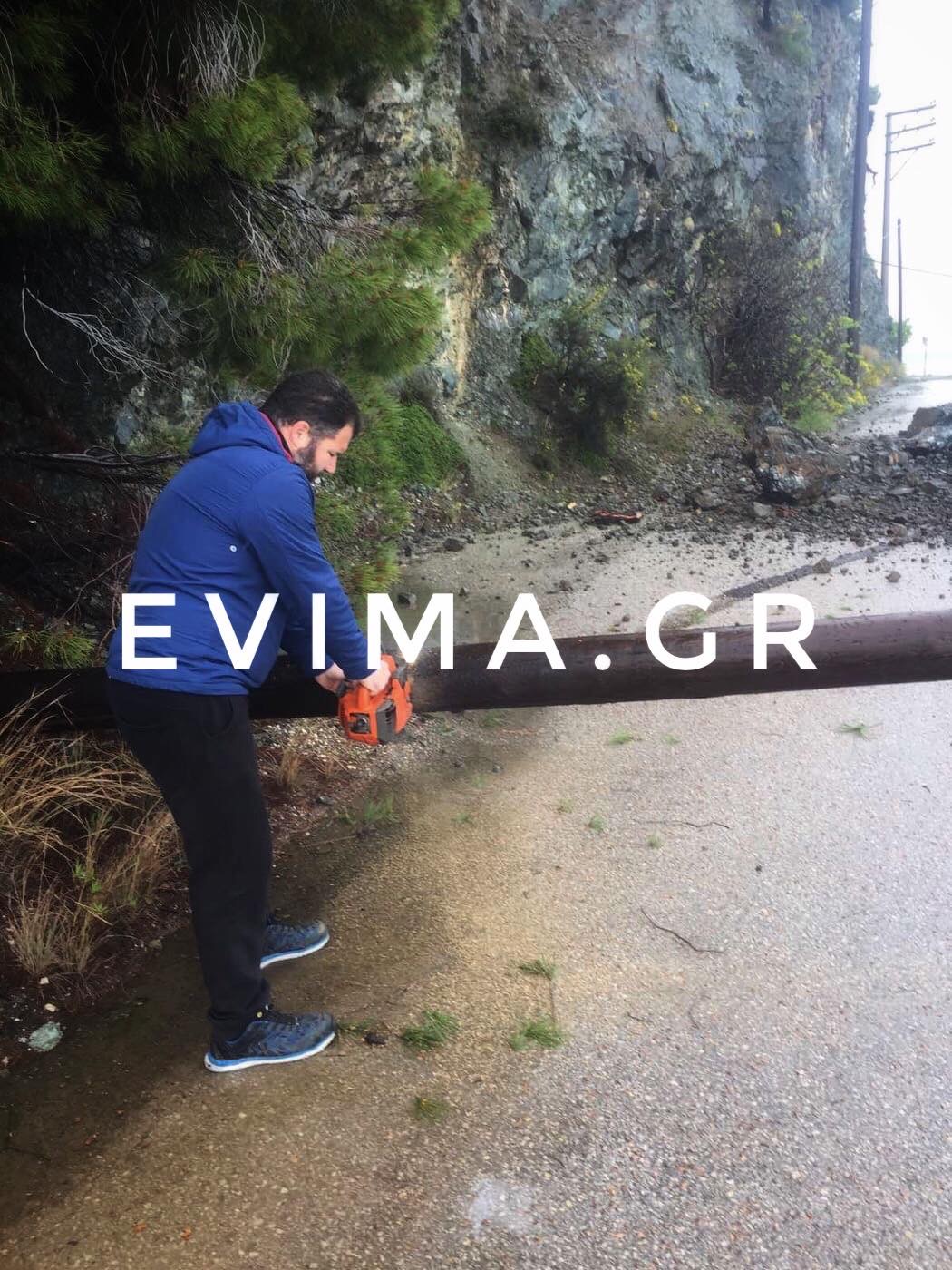 Πτώση κολώνας του ΟΤΕ στην Λίμνη Εύβοιας προς την Μονή Γαλατάκι [photos]
