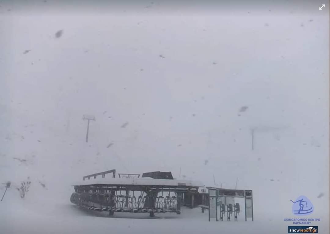 Κακοκαιρία: Πυκνή χιονόπτωση στον Παρνασσό [εικόνα]