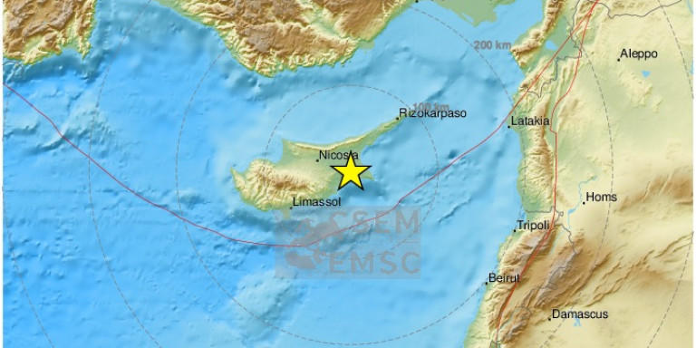 Ισχυρός σεισμός τώρα στην Κύπρο Η δόνηση είχε μέγεθος 5,4 Ρίχτερ