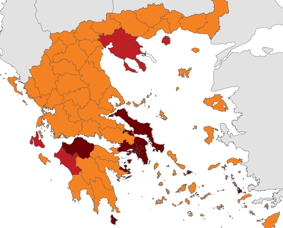 Ο χάρτης της Ελλάδας μετά τα νέα lockdown – Στο «κόκκινο» η Εύβοια