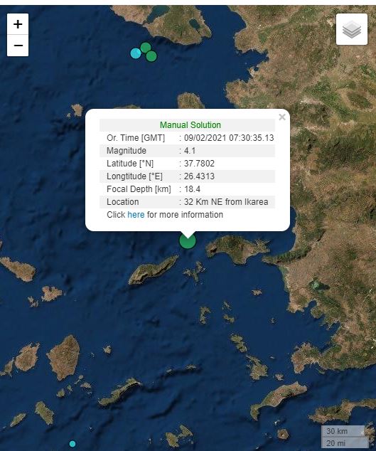 Σεισμός 4,1 Ρίχτερ ανάμεσα σε Ικαρία και Σάμο