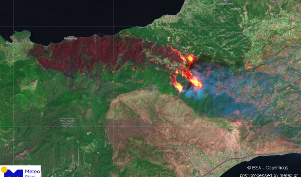 Εικόνες-σοκ από τη φωτιά στην Κορινθία  – Η φωτιά από το διάστημα [εικόνα]