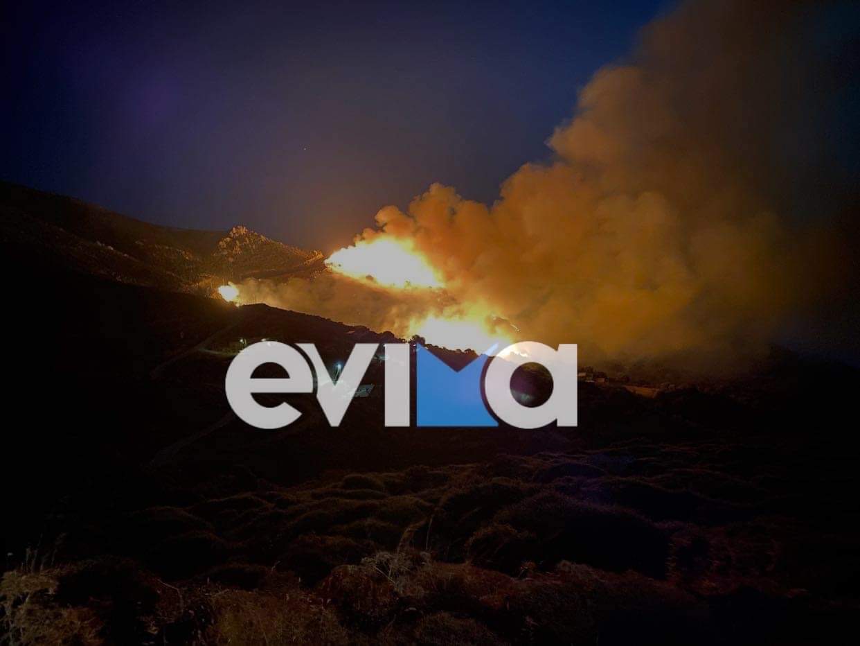 Φωτιά στο Δήμο Καρύστου – Δύσκολη νύχτα – Ραβιόλος: Δίπλα στον οικισμό Πρινιά οι φλόγες (pics)