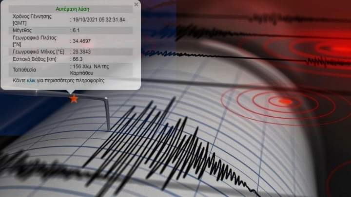 Ισχυρός σεισμός 6,1 Ρίχτερ ανοιχτά της Καρπάθου