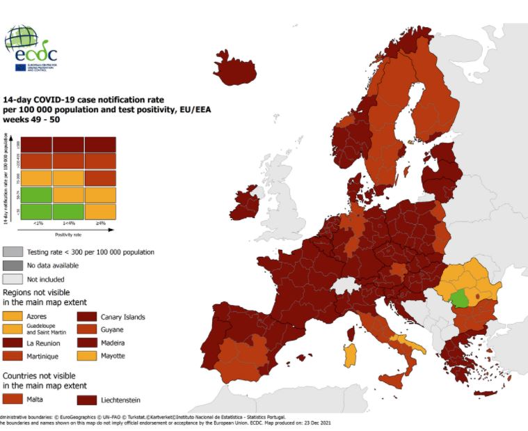 ECDC: Στο «βαθύ κόκκινο» ολόκληρη η Ελλάδα