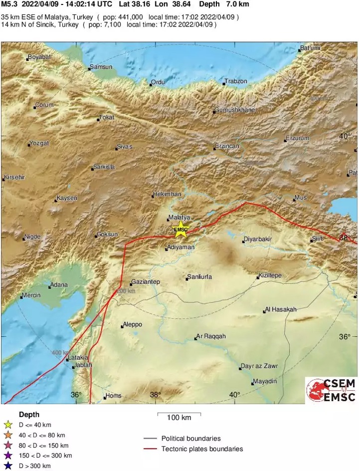 Τουρκία: Ισχυρός σεισμός 5 Ρίχτερ κοντά στη Μαλάτια – Στα 7 χιλιόμετρα το εστιακό βάθος
