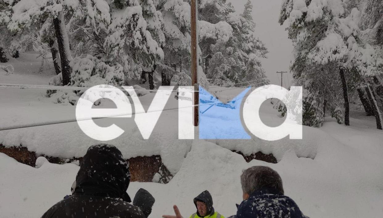 Χιόνια στην Εύβοια: Προσοχή! Έκλεισε κεντρικός δρόμος – Έπεσαν καλώδια της ΔΕΗ
