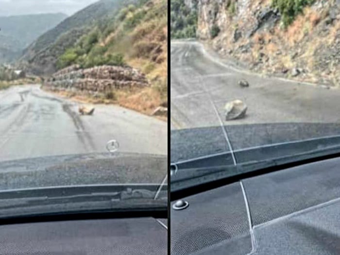 Εύβοια: Έπεσαν βράχια στον δρόμο από την κακοκαιρία