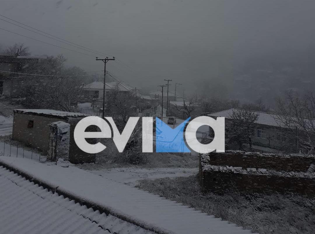 Σε λευκό κλοιό η Εύβοια: Εικόνες από τα χιονισμένα χωριά – Πού υπάρχουν προβλήματα