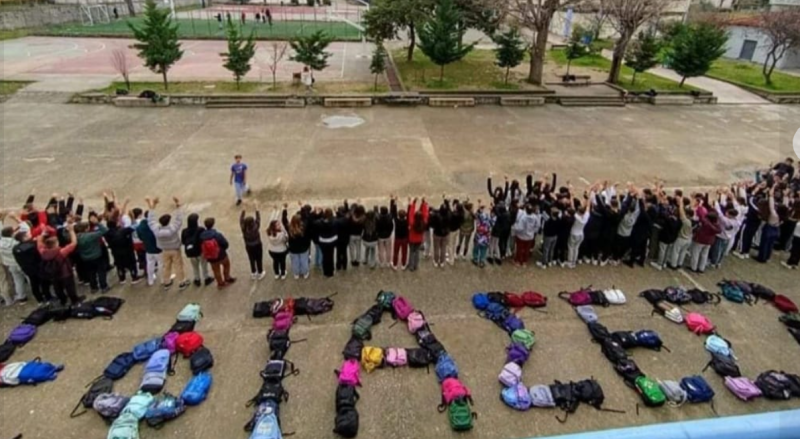 H Eύβοια τιμά τους νεκρούς των Τεμπών: Το «έφτασες» του Γυμνάσιου Ιστιαίας