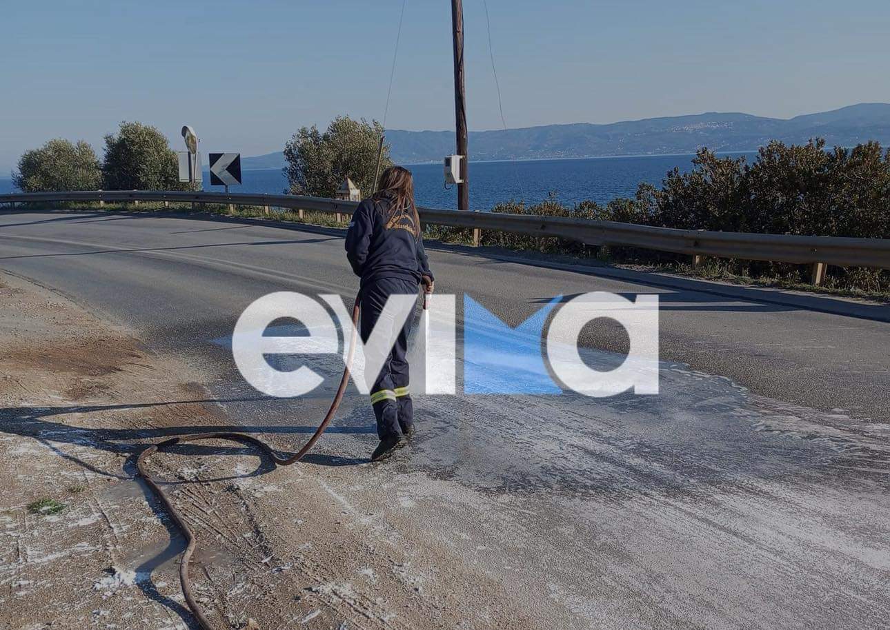 Γέμισε ο δρόμος ασβέστη στην Εύβοια – Εθελοντές καθάρισαν το οδόστρωμα (εικόνες)