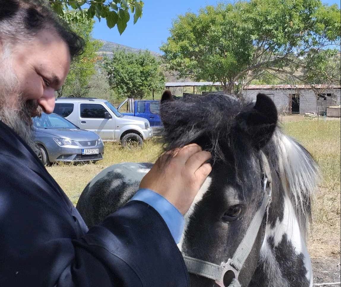Εύβοια: Το τρυφερό χάδι ιερέα σε αλογάκι που βρέθηκε στο δρόμο του