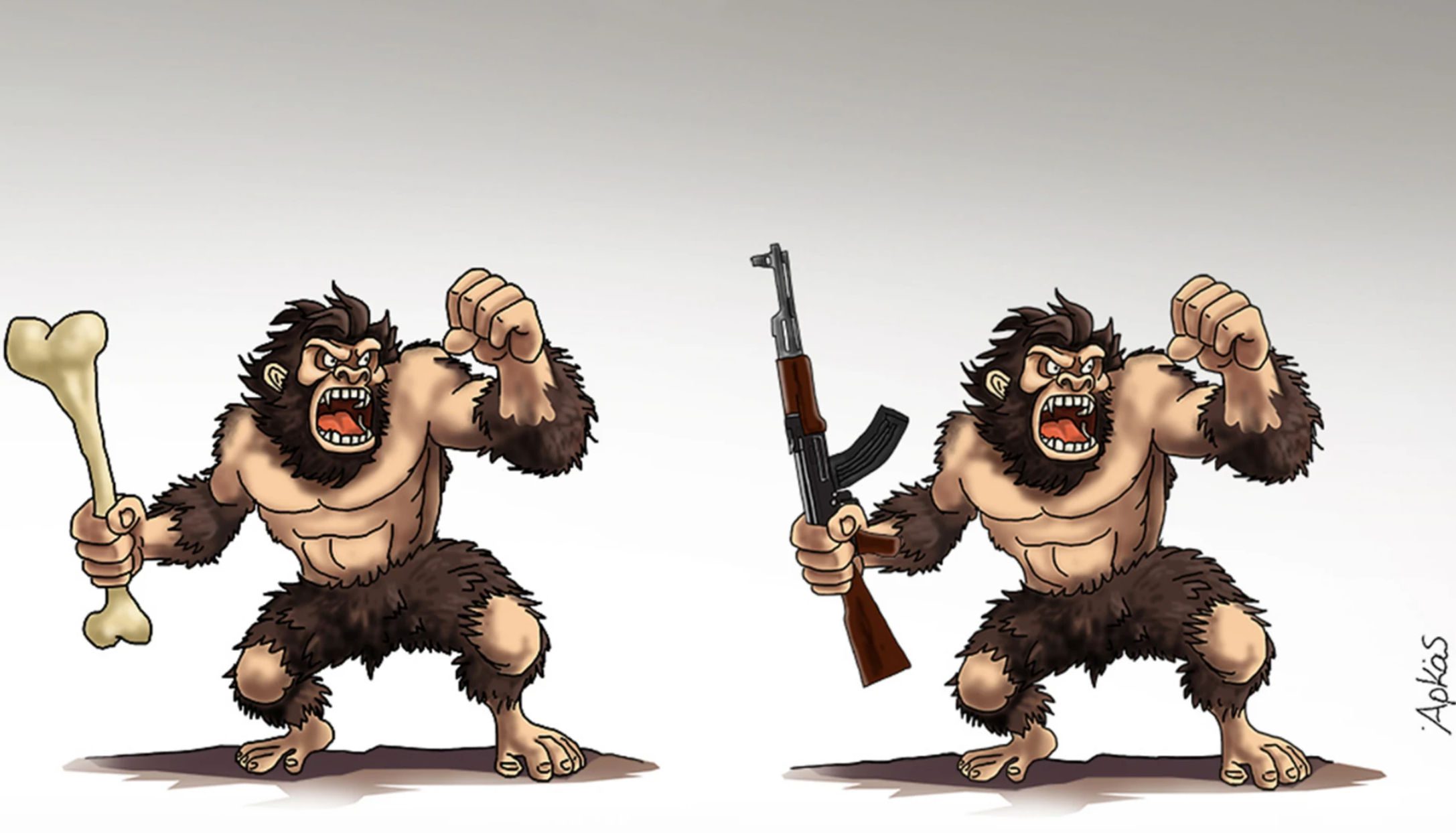 Μακελειό στα Βορίζια: Αιχμηρό σκίτσο του Αρκά – Η… εξέλιξη του ανθρώπου