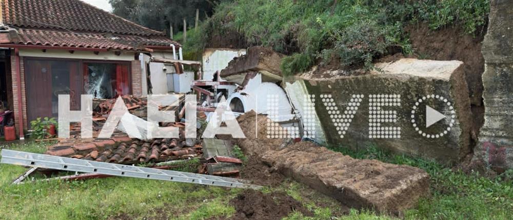 Μεγάλη κατολίσθηση παρέσυρε σπίτι στην Αρχαία Ολυμπία (εικόνες)